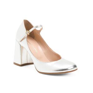 OROSCURO Silver Made In Italy Leather Heeled Ballerina Shoes